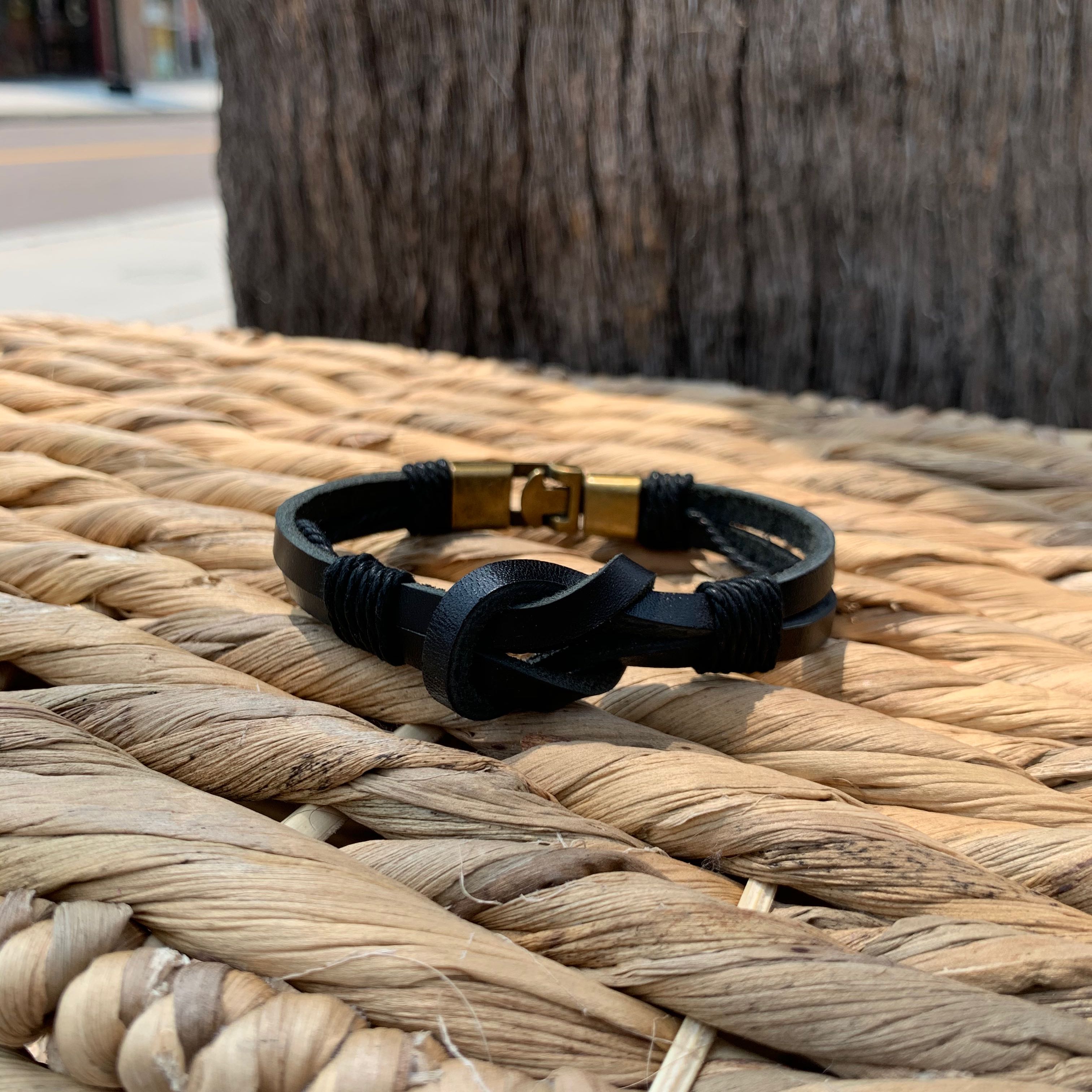 Men's Black Leather Knot Bracelet